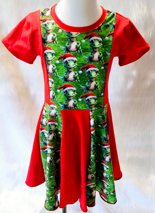Santa dinosaur Christmas panel dress