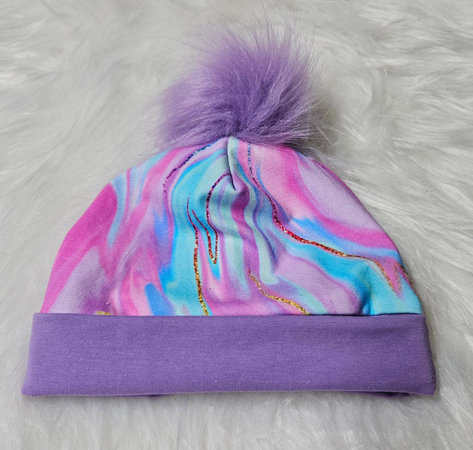 Marble pom pom beanie