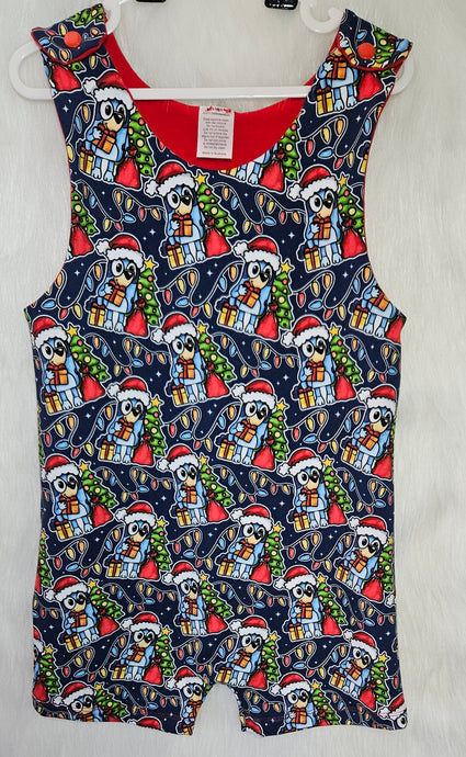 Christmas blue dog Overalls