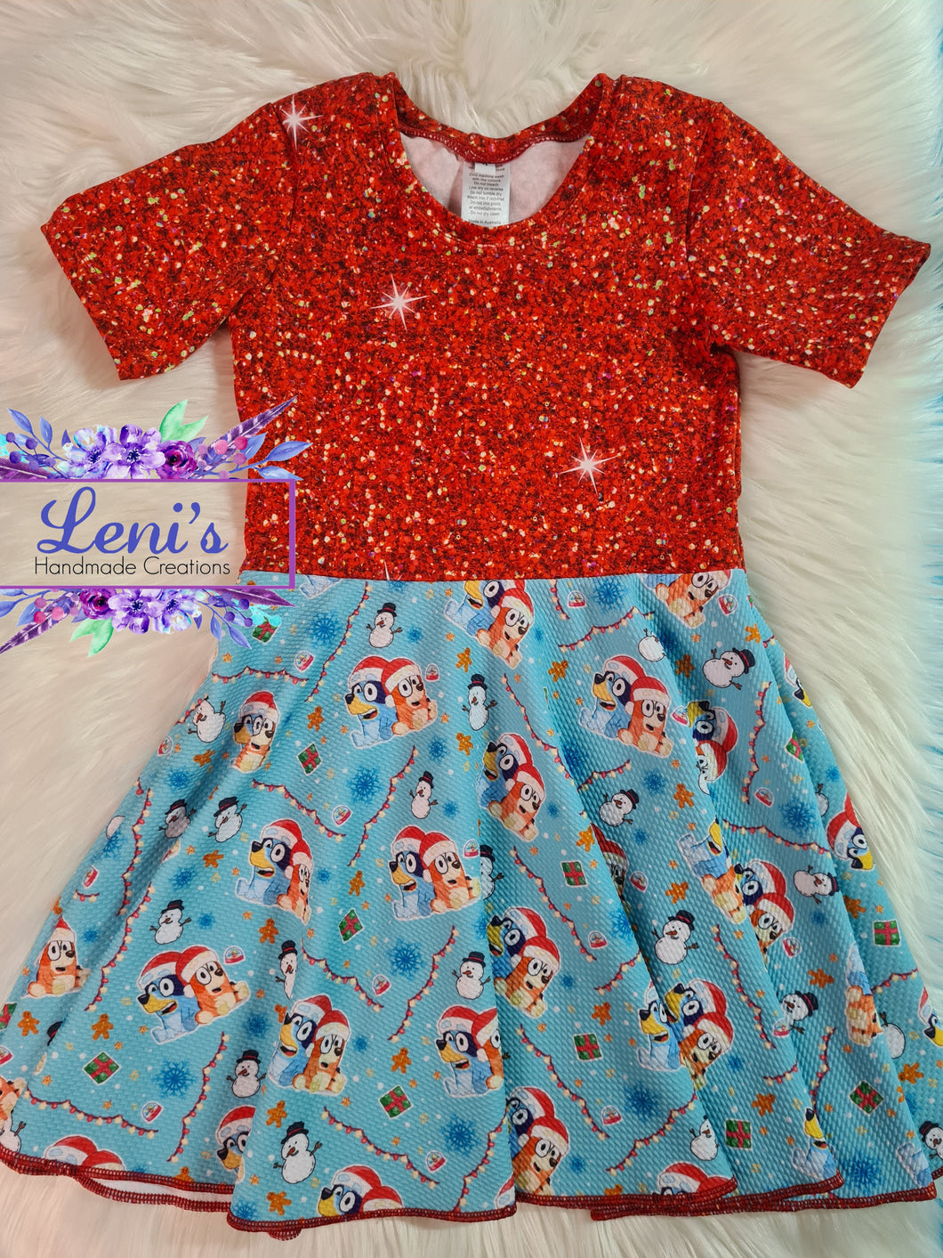Blue dog glitter christmas dress