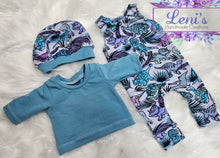 Dolls overalls, long sleeve top and beanie