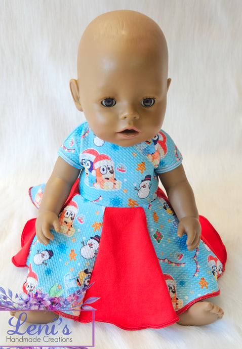 Christmas blue dog dolls dress