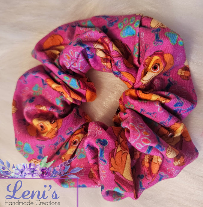 Pink puppy scrunchie