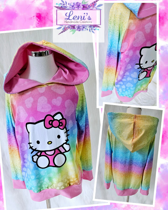 Rainbow Kitty Jumper with added hood