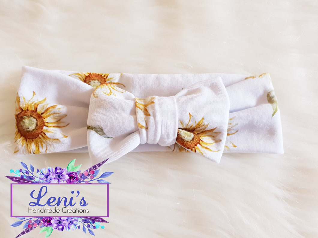 Sunflower fabric bow headband