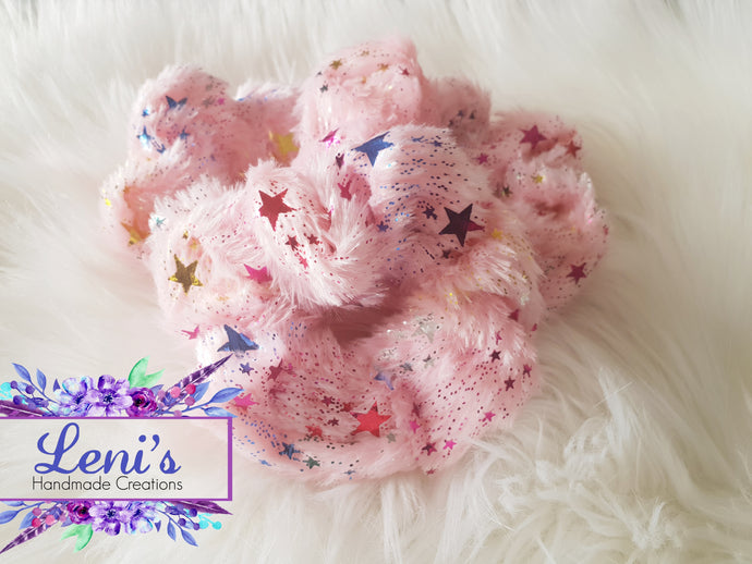Pink star fluffy scrunchie